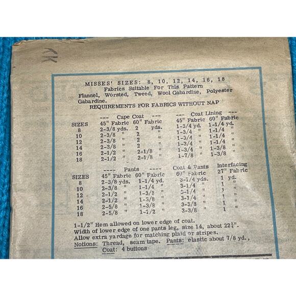 Mariam Martin Sewing pattern 9242 pants button front top 1960s size 14 - Picture 3 of 4